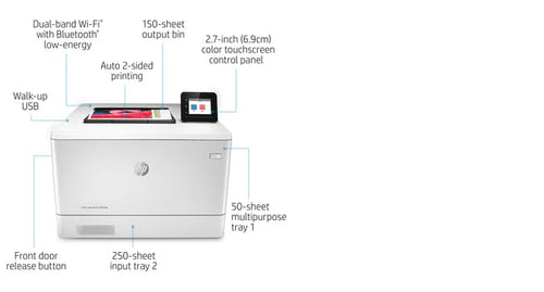 HP Color LaserJet Pro M454dw, Print, Front-facing USB printing; Two-sided printing HP Color LaserJet Pro M454dw, Print, Front-facing USB printing; Two-sided printing